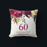 Roze en Burgundy Boho Floral 60th Birthday Gift Kussen<br><div class="desc">Roze en Bourgogne Boho Floral 60e verjaardag Gift Zie bijbehorend collectie in niche en nestwinkel</div>