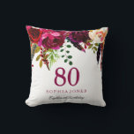 Roze en Burgundy Boho Floral 80th Birthday Gift Kussen<br><div class="desc">Roze en Bourgogne Boho Floral 80th Birthday Party Gift Zie bijbehorend collectie in Niche en Nest Store</div>