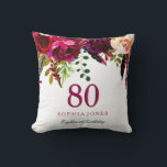 Roze en Burgundy Boho Floral 80th Birthday Gift Kussen<br><div class="desc">Roze en Bourgogne Boho Floral 80th Birthday Party Gift Zie bijbehorend collectie in Niche en Nest Store</div>