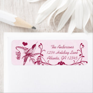 Roze en Burgundy Damask Musical Hummingbird Etiket
