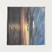 Roze en Cerulean Blue Artistic Ocean Sunrise Wandkleed (Voorkant (horizontaal))