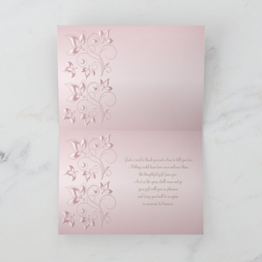 Roze en Champagnekleurige Bloemige Bedankkaart (Binnen)