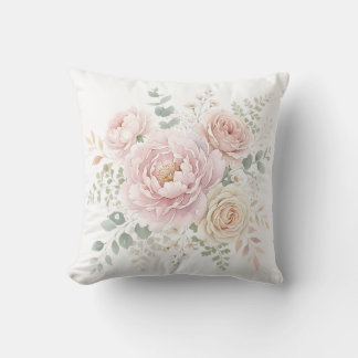 Roze en Champagnekleurige Waterverf Bloemenboeket Kussen