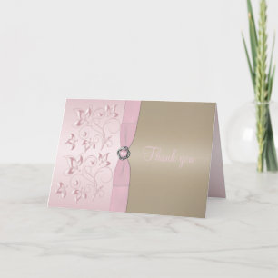 Roze en Champagnetint Bloemige Bedankkaart
