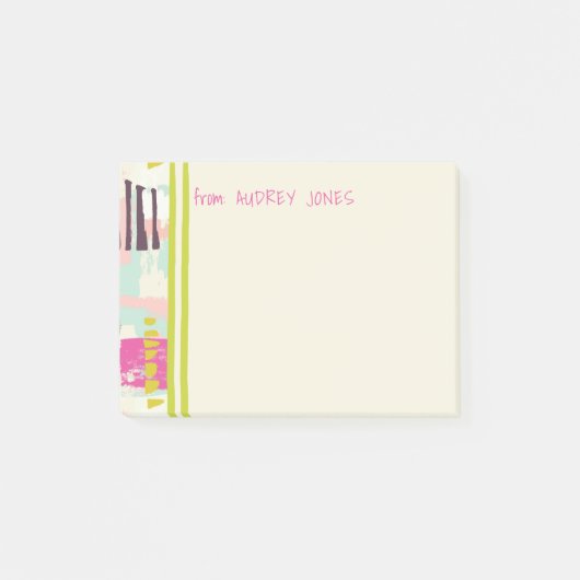 Roze en Chartreuse Abstracte kunstnaam Post-it® Notes (Voorkant)