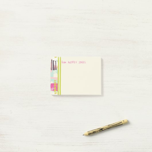 Roze en Chartreuse Abstracte kunstnaam Post-it® Notes (Op bureau)