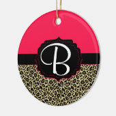 Roze en Cheetah Afdrukmonogram versiering Keramisch Ornament (Links)
