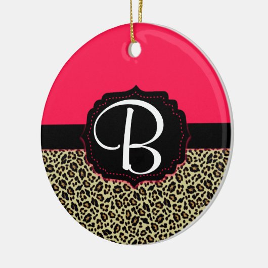 Roze en Cheetah Afdrukmonogram versiering Keramisch Ornament (Links)