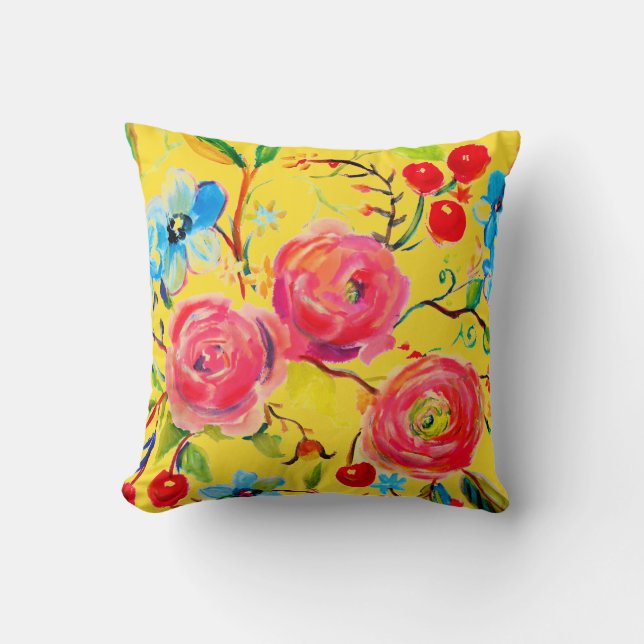 Roze en Cherry Yellow  Kussen (Voorkant)