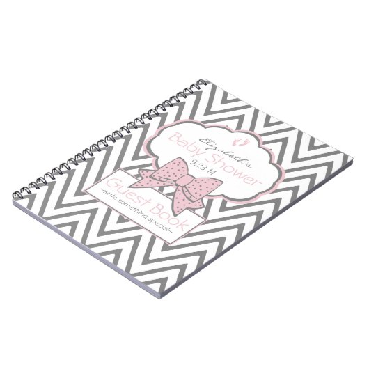 Roze en Chevron Baby shower Guest Book- Notitieboek (Linkerzijde)