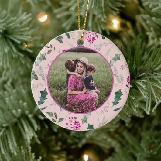 Roze en chique kerstfoto keramisch ornament (Boom)