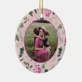 Roze en chique kerstfoto keramisch ornament (Rechts)