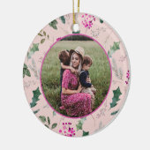 Roze en chique kerstfoto keramisch ornament (Links)