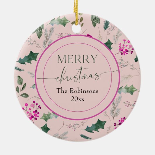 Roze en chique kerstfoto keramisch ornament (Achterkant)