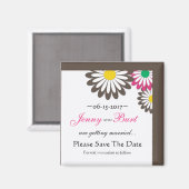 Roze en Chocolade Bloemen Save the Date Magnets Magneet (Voorkant / Achterkant)