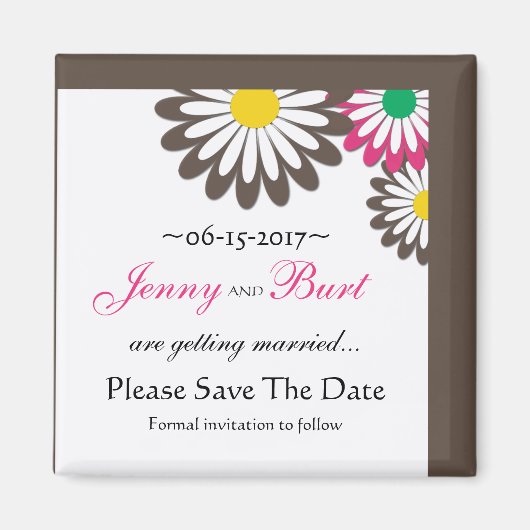 Roze en Chocolade Bloemen Save the Date Magnets Magneet (Voorkant)
