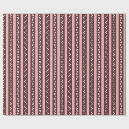 Roze en chocolade bruin Stripe vormgeving Cadeaupapier (Vlak)
