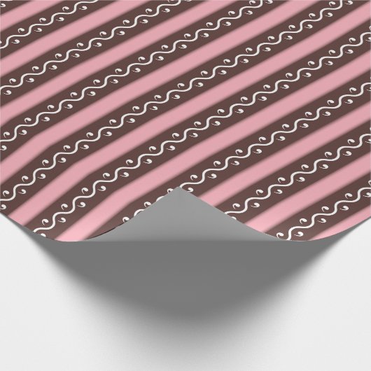 Roze en chocolade bruin Stripe vormgeving Cadeaupapier (Hoek)