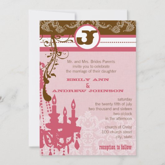 Roze en chocolade bruine luchters kaart (Achterkant)