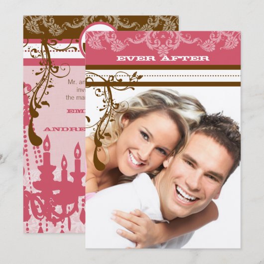 Roze en chocolade bruine luchters kaart (Voorkant / Achterkant)