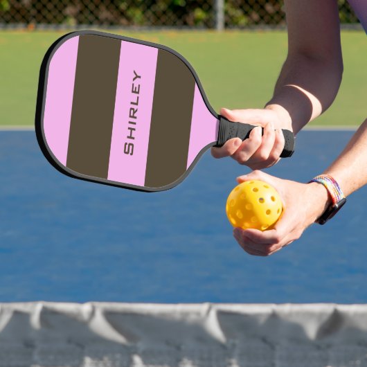 Roze en chocolade bruine strepen van STaylor Pickleball Paddle (Insitu)