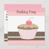 Roze en chocolade Cupcake Birthday Uitnodiging (Voorkant / Achterkant)