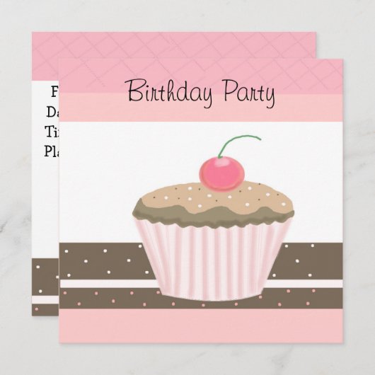Roze en chocolade Cupcake Birthday Uitnodiging (Voorkant / Achterkant)