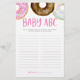 Roze en chocolade Donuts ABC Baby shower Game