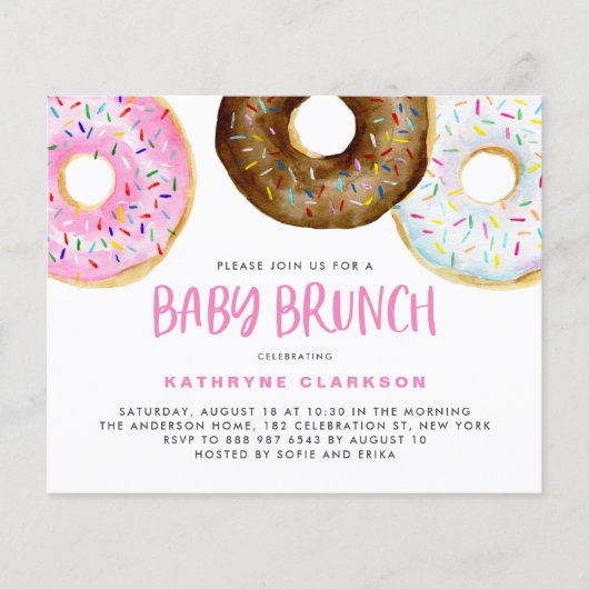 Roze en chocolade Donuts Baby Brunch Invitation (Voorkant)