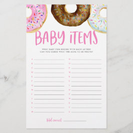 Roze en chocolade donuts Baby Items Shower Game
