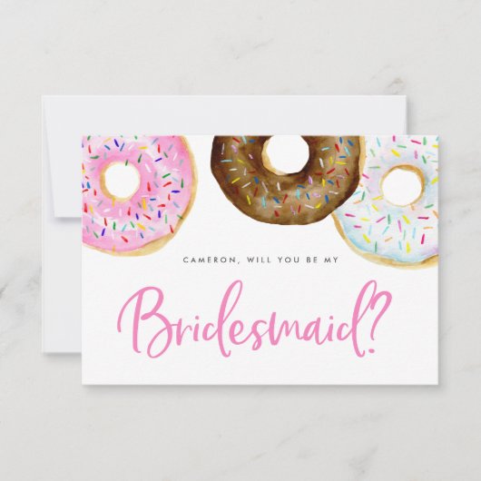Roze en Chocolade Donuts Be My Bridesmaid (Voorkant)