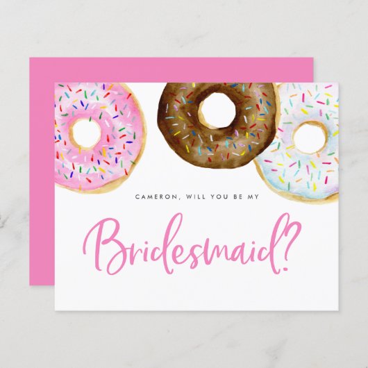 Roze en Chocolade Donuts Be My Bridesmaid (Voorkant / Achterkant)