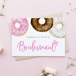Roze en Chocolade Donuts Be My Bridesmaid Kaart