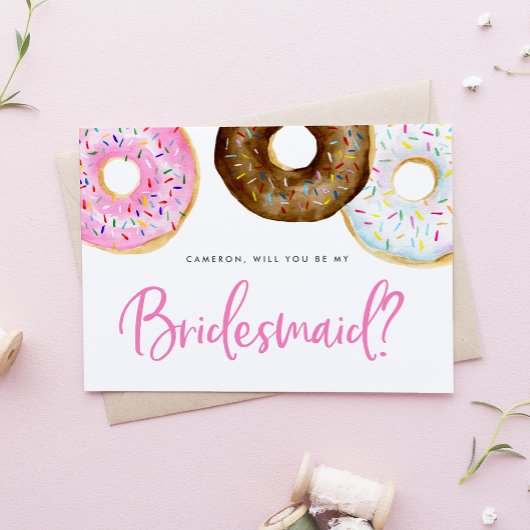 Roze en Chocolade Donuts Be My Bridesmaid Kaart