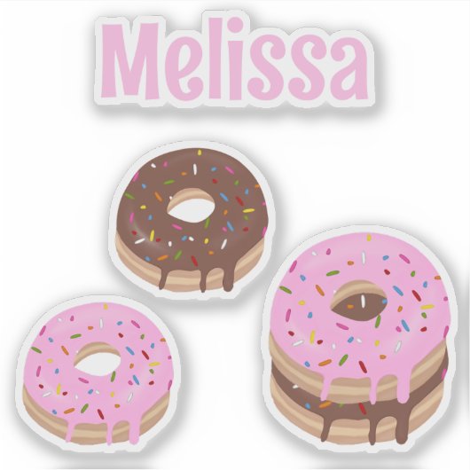 Roze en Chocolade Donuts Custom Naam Vinyl Cut Sticker (Voorkant)