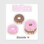 Roze en Chocolade Donuts Custom Naam Vinyl Cut Sticker (Vel)