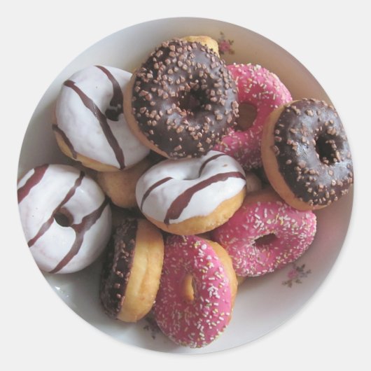 Roze en Chocolade Donuts Foodie Dessert Stickers (Voorkant)