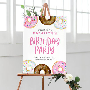 Roze en Chocolade Donuts Verjaardagsfeestje Welkom Poster