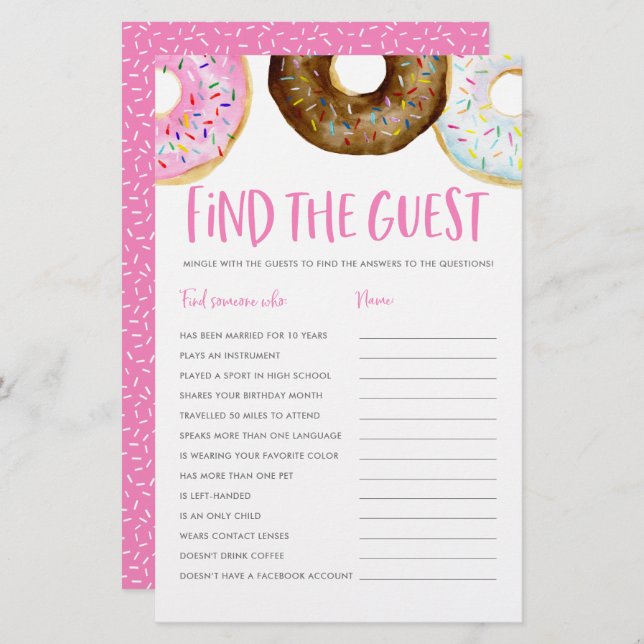 Roze en chocolade donuts Zoek het gastspel (Voorkant / Achterkant)
