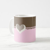 Roze en chocolade kant koffiemok (Voorkant links)