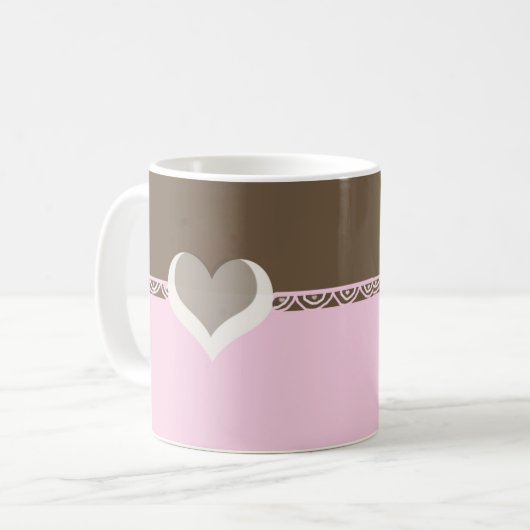 Roze en chocolade kant koffiemok (Voorkant links)
