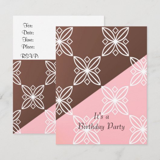 Roze en chocolade Moderne uitnodiging voor geboort (Voorkant / Achterkant)