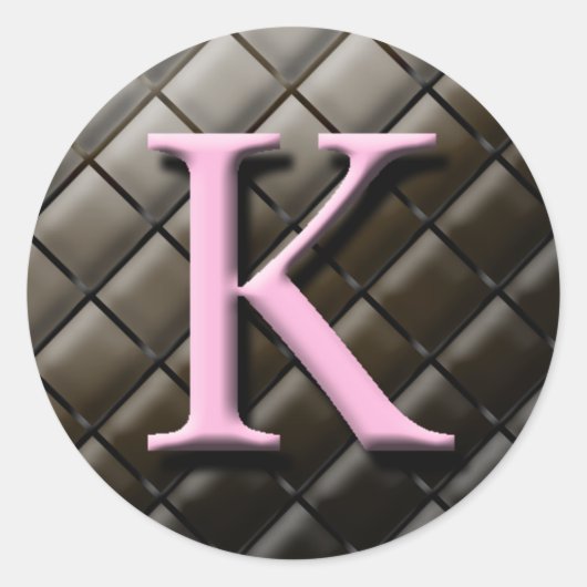 Roze en chocolade Monogram K Boormerken Ronde Sticker (Voorkant)