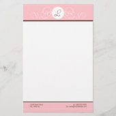 Roze en chocolade Roze monogram Briefpapier (Voorkant)