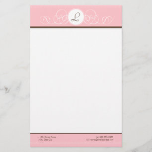 Roze en chocolade Roze monogram Briefpapier