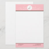 Roze en chocolade Roze monogram Briefpapier (Voorkant / Achterkant)