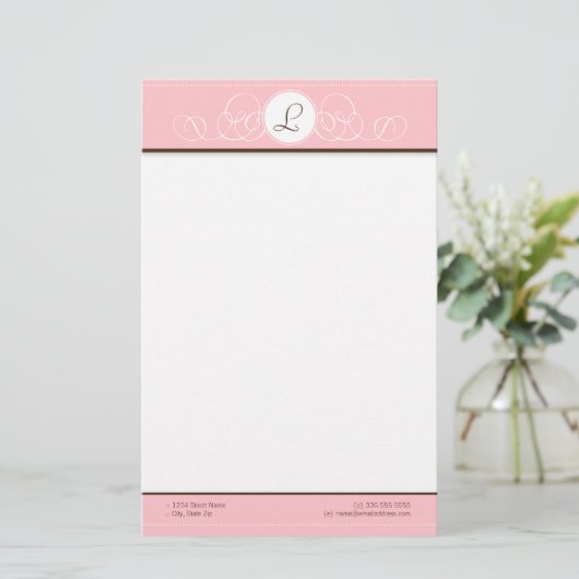 Roze en chocolade Roze monogram Briefpapier (Staand voorkant)
