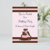 Roze en Chocolade Stripe Birthday Uitnodiging (Staand voorkant)