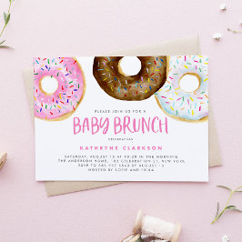 Roze en chocolade Waterverf Donuts Baby Brunch Kaart