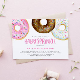 Roze en chocolade Waterverf Donuts Baby Sprinkle Kaart